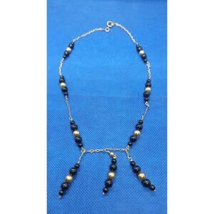 Vintage 1950s Gold And Black 14Kt GF Necklace- Estate Find!